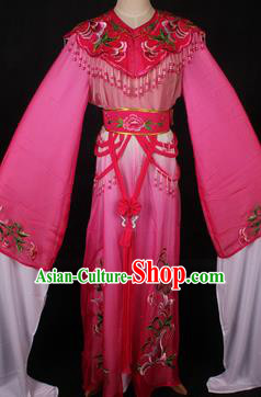 Traditional Chinese Shaoxing Opera Princess Embroidered Rosy Dress Ancient Peking Opera Diva Costume for Women