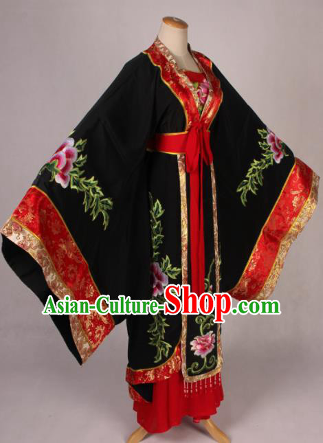 Traditional Chinese Shaoxing Opera Queen Embroidered Black Dress Ancient Peking Opera Diva Costume for Women