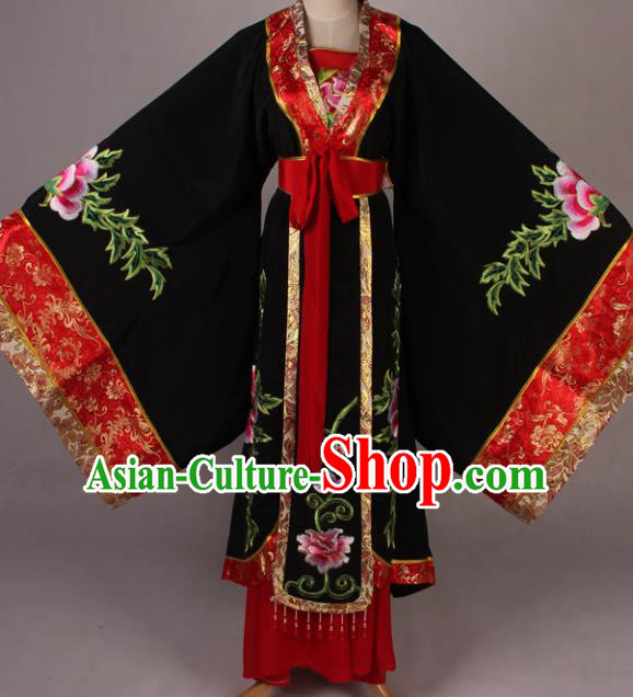 Traditional Chinese Shaoxing Opera Queen Embroidered Black Dress Ancient Peking Opera Diva Costume for Women