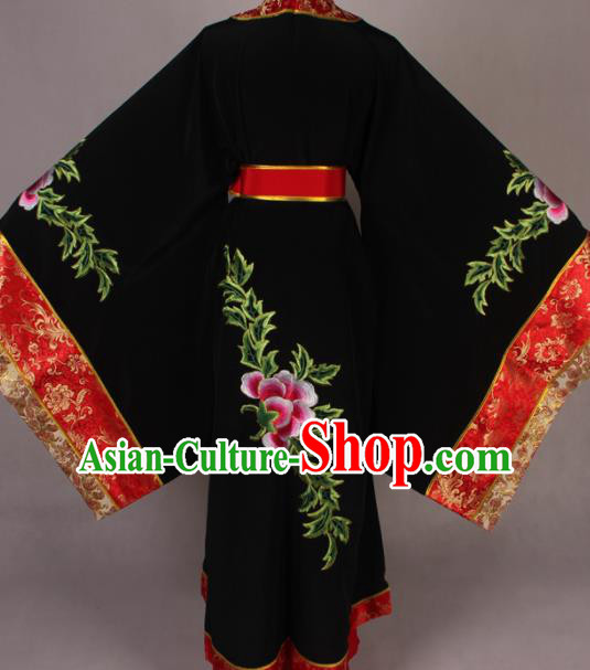 Traditional Chinese Shaoxing Opera Queen Embroidered Black Dress Ancient Peking Opera Diva Costume for Women