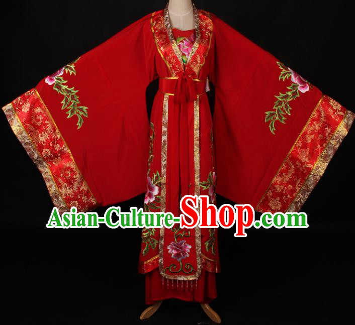 Traditional Chinese Shaoxing Opera Queen Embroidered Red Dress Ancient Peking Opera Diva Costume for Women