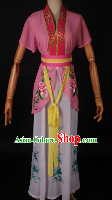 Traditional Chinese Shaoxing Opera Maidservant Pink Dress Ancient Peking Opera Poor Lady Costume for Women