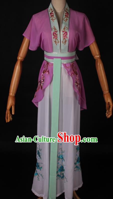 Traditional Chinese Shaoxing Opera Maidservant Purple Dress Ancient Peking Opera Poor Lady Costume for Women