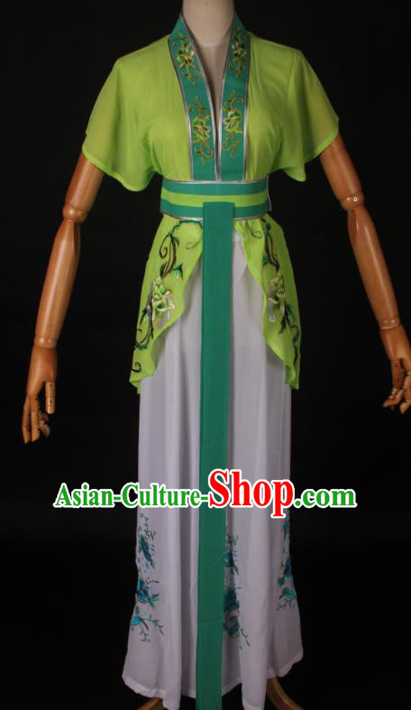 Traditional Chinese Shaoxing Opera Maidservant Light Green Dress Ancient Peking Opera Poor Lady Costume for Women