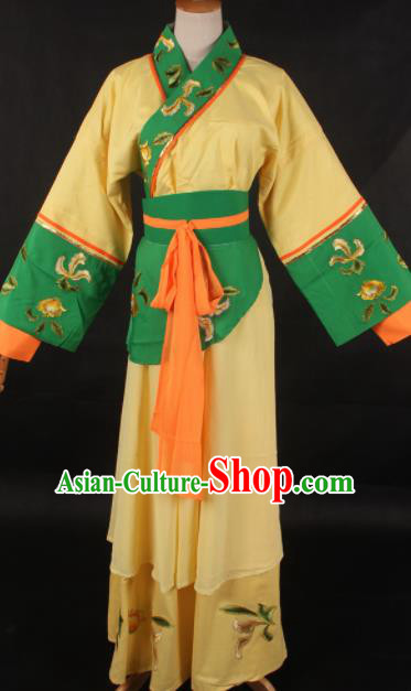 Chinese Traditional Shaoxing Opera Maidservant Yellow Dress Ancient Peking Opera Servant Girl Costume for Women