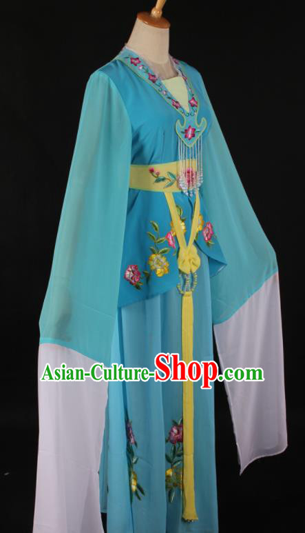 Chinese Traditional Shaoxing Opera A Dream in Red Mansions Blue Dress Ancient Peking Opera Maidservant Costume for Women
