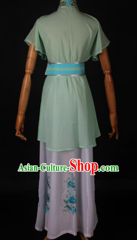 Traditional Chinese Shaoxing Opera Maidservant Light Green Dress Ancient Peking Opera Poor Lady Costume for Women
