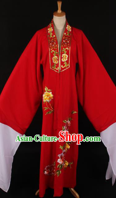 Traditional Chinese Shaoxing Opera Niche Embroidered Peony Red Gown Ancient Gifted Scholar Costume for Men