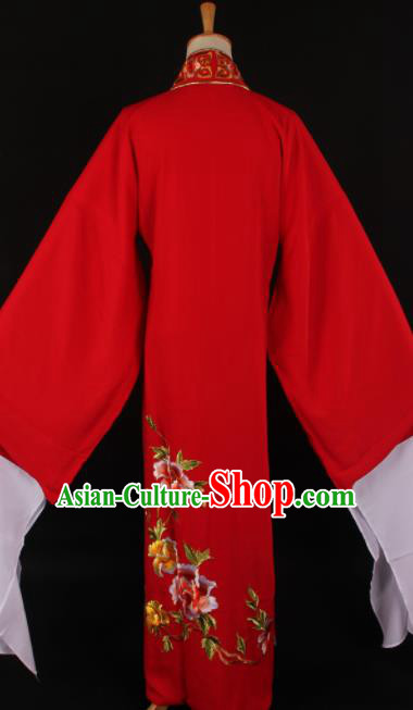 Traditional Chinese Shaoxing Opera Niche Embroidered Peony Red Gown Ancient Gifted Scholar Costume for Men