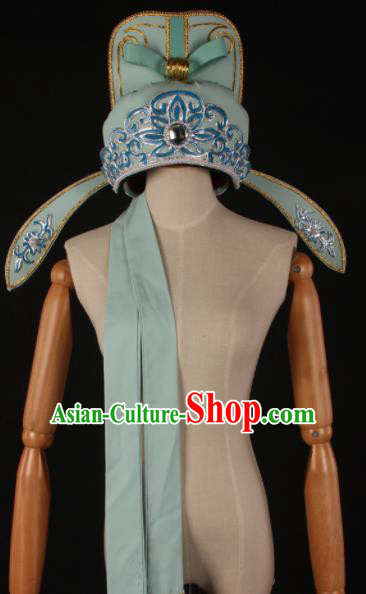 Traditional Chinese Shaoxing Opera Niche Blue Hat Ancient Childe Scholar Headwear for Men