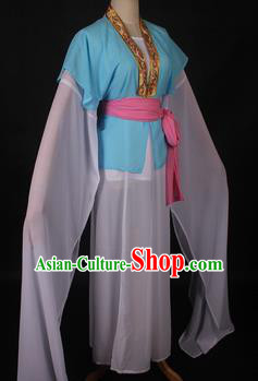 Traditional Chinese Shaoxing Opera Maidservants Light Blue Dress Ancient Peking Opera Village Girl Costume for Women