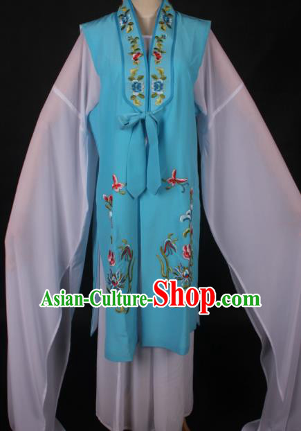 Traditional Chinese Shaoxing Opera Diva Blue Vest Ancient Peking Opera Costume for Women