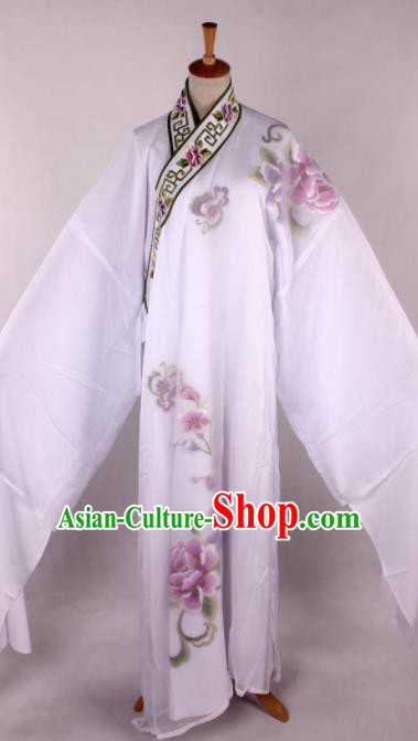 Traditional Chinese Shaoxing Opera Niche Printing White Robe Ancient Gifted Scholar Costume for Men