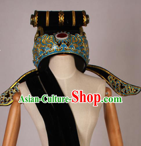 Traditional Chinese Shaoxing Opera Niche Black Hat Ancient Scholar Headwear for Men