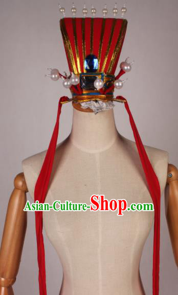 Traditional Chinese Shaoxing Opera Niche Red Hat Ancient Scholar Hairdo Crown Headwear for Men