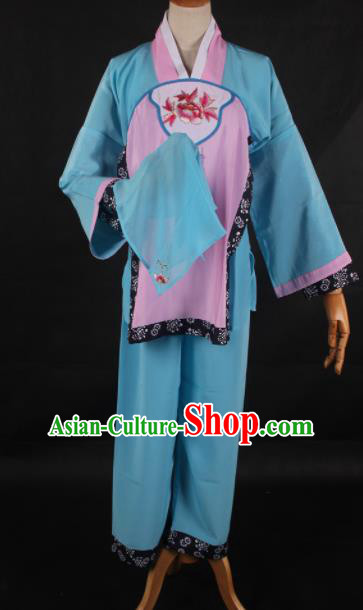 Traditional Chinese Shaoxing Opera Maidservants Blue Clothing Ancient Peking Opera Poor Lady Costume for Women