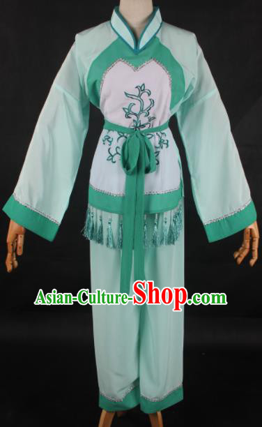 Traditional Chinese Shaoxing Opera Maidservants Green Clothing Ancient Peking Opera Poor Lady Costume for Women