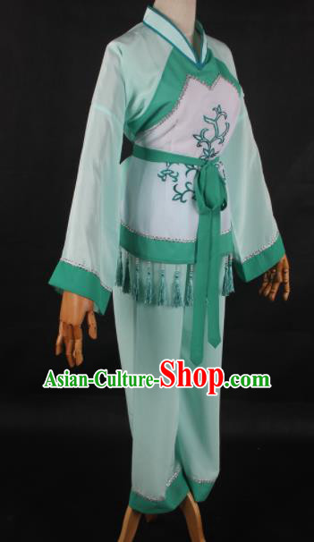 Traditional Chinese Shaoxing Opera Maidservants Green Clothing Ancient Peking Opera Poor Lady Costume for Women