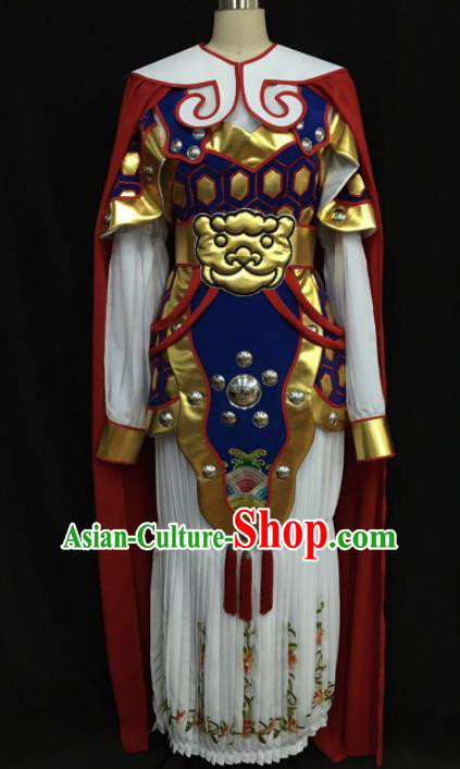 Traditional Chinese Shaoxing Opera Female General Royalblue Clothing Ancient Peking Opera Blues Costume for Women