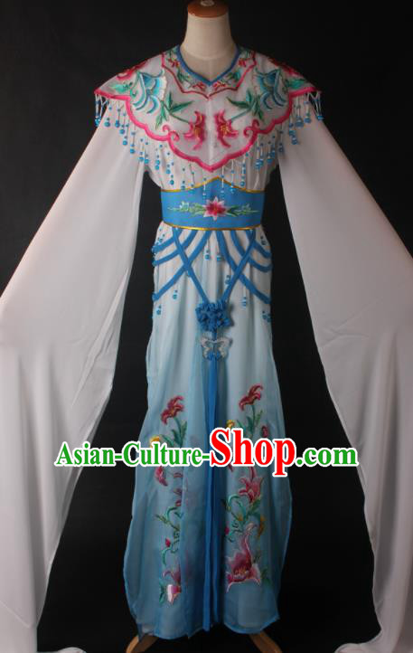 Traditional Chinese Shaoxing Opera Peri Princess Blue Dress Ancient Peking Opera Diva Costume for Women