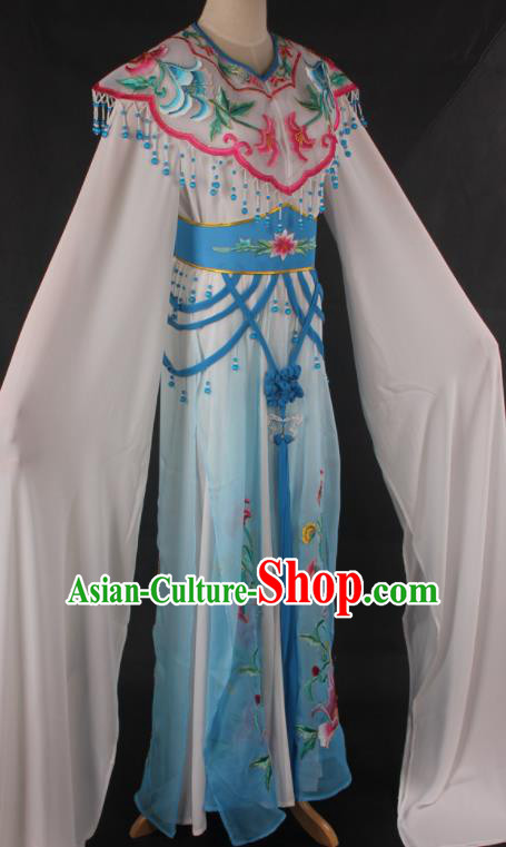 Traditional Chinese Shaoxing Opera Peri Princess Blue Dress Ancient Peking Opera Diva Costume for Women