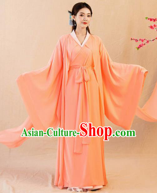 Chinese Ancient Drama Goddess Orange Hanfu Dress Traditional Jin Dynasty Princess Replica Costumes for Women