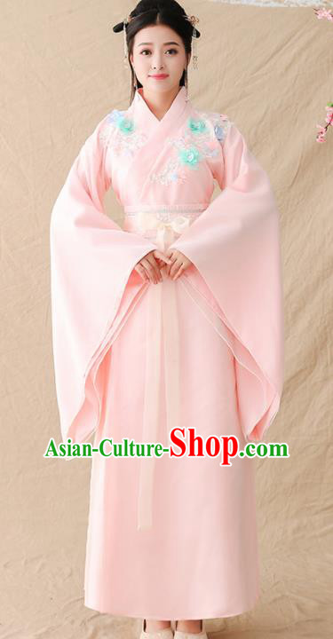 Chinese Ancient Drama Court Princess Pink Hanfu Dress Traditional Jin Dynasty Palace Lady Replica Costumes for Women