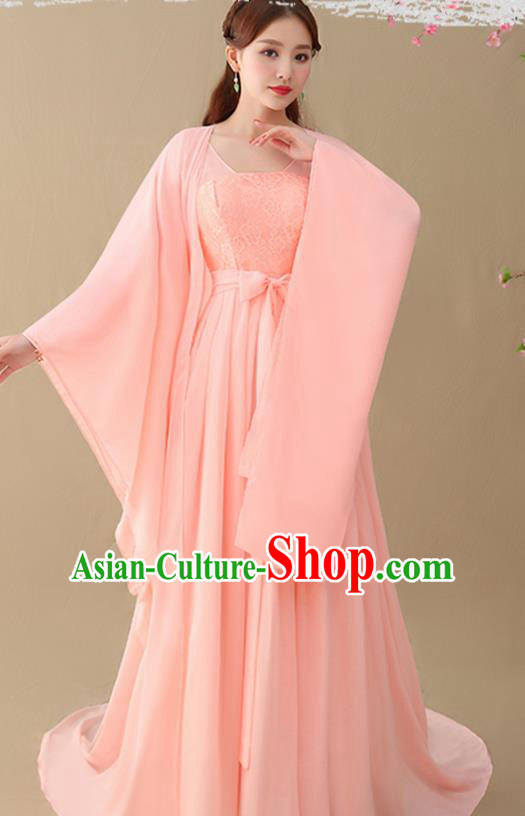 Chinese Ancient Drama Goddess Pink Hanfu Dress Traditional Tang Dynasty Imperial Consort Replica Costumes for Women