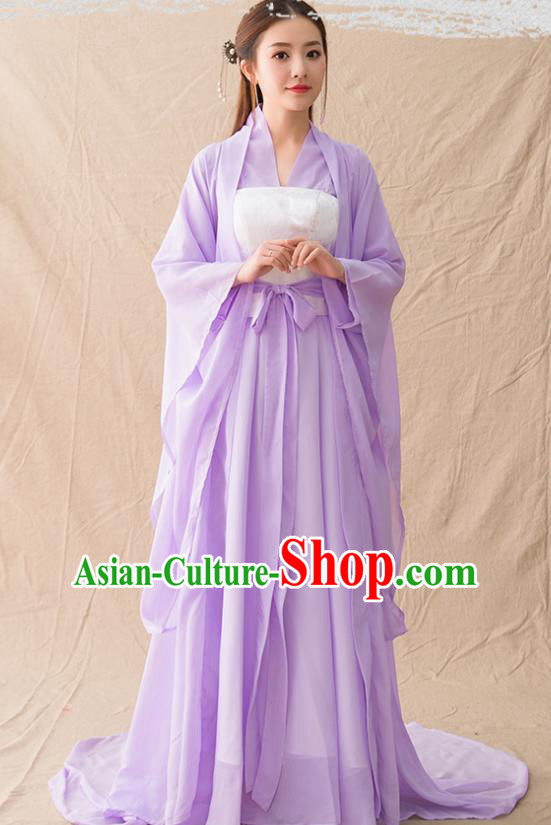 Chinese Ancient Drama Peri Goddess Purple Hanfu Dress Traditional Han Dynasty Court Princess Replica Costumes for Women