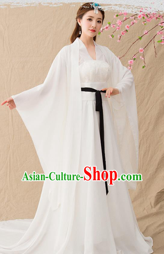Chinese Ancient Drama Princess Goddess White Hanfu Dress Traditional Tang Dynasty Imperial Consort Replica Costumes for Women