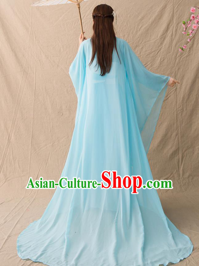 Chinese Ancient Drama Goddess Princess Blue Hanfu Dress Traditional Han Dynasty Imperial Consort Replica Costumes for Women