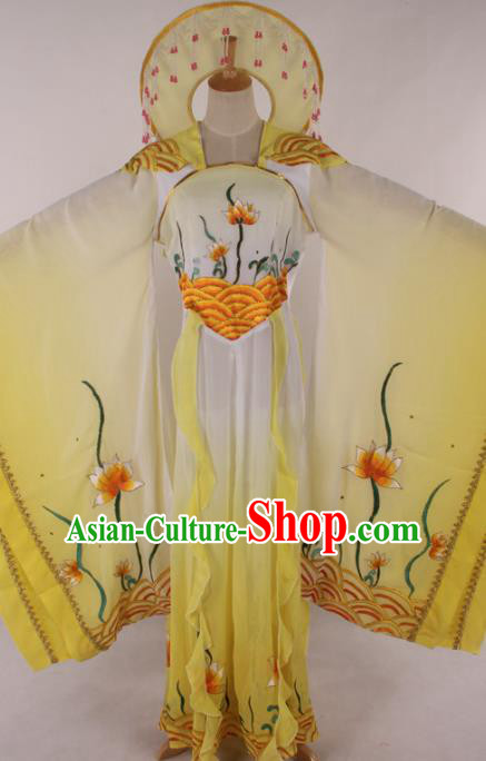 Chinese Traditional Shaoxing Opera Dragon Princess Yellow Dress Ancient Peking Opera Actress Costume for Women