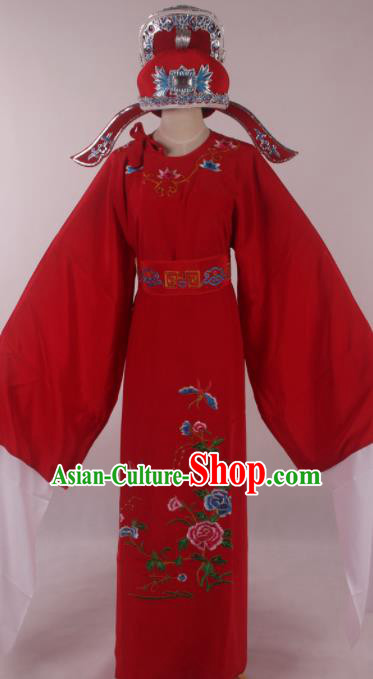 Traditional Chinese Shaoxing Opera Niche Embroidered Peony Red Robe Ancient Nobility Childe Costume for Men