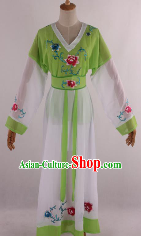 Chinese Traditional Shaoxing Opera Young Lady Green Dress Ancient Peking Opera Maidservant Costume for Women