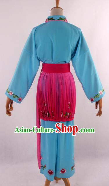 Chinese Traditional Beijing Opera Servant Girl Blue Clothing Ancient Peking Opera Young Lady Costume for Women