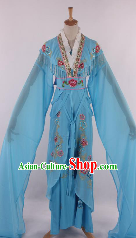 Chinese Traditional Beijing Opera Peri Blue Dress Ancient Peking Opera Diva Princess Costume for Women