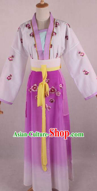 Chinese Beijing Opera Village Girl Purple Dress Ancient Traditional Peking Opera Maidservant Costume for Women