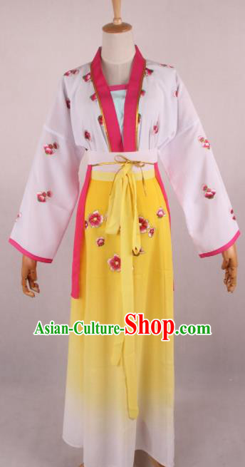 Chinese Beijing Opera Village Girl Yellow Dress Ancient Traditional Peking Opera Maidservant Costume for Women