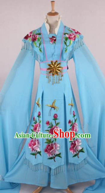 Professional Chinese Beijing Opera Nobility Lady Blue Dress Ancient Traditional Peking Opera Diva Costume for Women