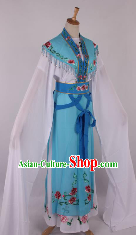 Chinese Traditional Beijing Opera Actress Princess Blue Dress Ancient Peking Opera Diva Costume for Women