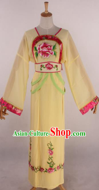 Chinese Beijing Opera Palace Maidservant Yellow Dress Ancient Traditional Peking Opera Court Maid Costume for Women