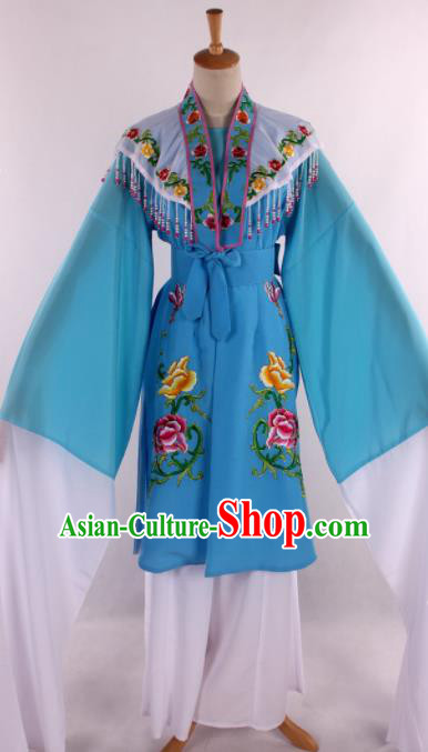 Chinese Traditional Shaoxing Opera Blue Dress Ancient Peking Opera Nobility Miss Costume for Women