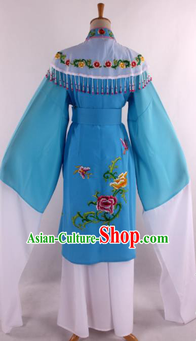 Chinese Traditional Shaoxing Opera Blue Dress Ancient Peking Opera Nobility Miss Costume for Women