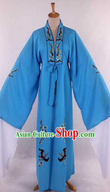 Traditional Chinese Shaoxing Opera Niche Embroidered Plum Blue Robe Ancient Scholar Nobility Childe Costume for Men