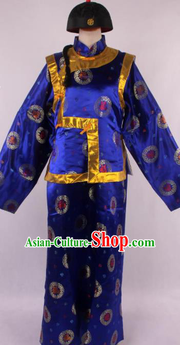 Traditional Chinese Shaoxing Opera Gown and Mandarin Jacket Ancient Qing Dynasty Landlord Costume for Men