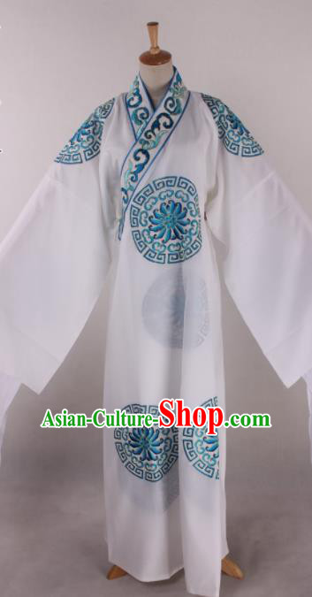 Traditional Chinese Shaoxing Opera Takefu White Robe Ancient Imperial Bodyguard Costume for Men