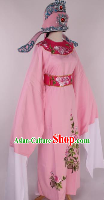 Traditional Chinese Shaoxing Opera Gifted Scholar Pink Robe Ancient Childe Costume and Hat for Men