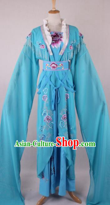 Professional Chinese Beijing Opera Diva Blue Dress Ancient Traditional Peking Opera Costume for Women