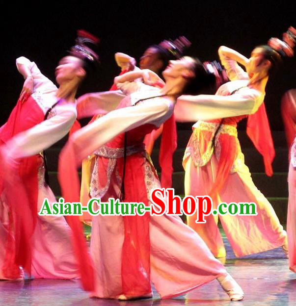 Traditional Chinese Classical Dance Tao Yao Costume Water Sleeve Dance Dress for Women