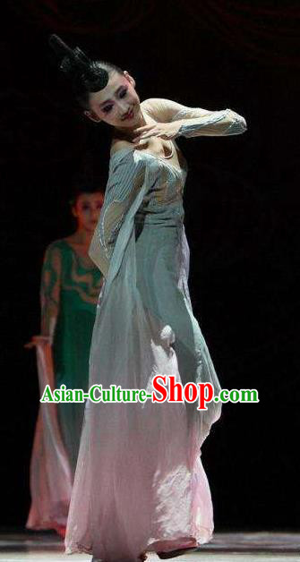 Traditional Chinese Classical Dance Tao Yao Costume Water Sleeve Dance Green Dress for Women